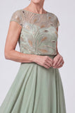 Navy A-Line Illusion Neck Beaded Long Mother Of The Bride Dress