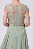 Navy A-Line Illusion Neck Beaded Long Mother Of The Bride Dress