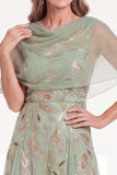 Navy Beaded Cape Sleeves A-Line Long Mother Of The Bride Dress