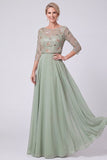 Navy A-Line Illusion Bateau Neck Beaded Long Mother Of The Bride Dress