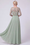 Navy A-Line Illusion Bateau Neck Beaded Long Mother Of The Bride Dress