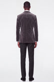 2 Piece Dark Gray Peak Lapel Velvet One Button Men's Prom Suits