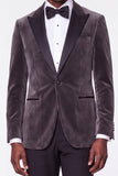 2 Piece Dark Gray Peak Lapel Velvet One Button Men's Prom Suits