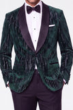 Dark Green 2 Piece Shawl Lapel Velvet Men's Suits with Sequins