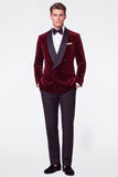 Burgundy 2 Piece Velvet Shawl Lapel Double Breasted Men's Prom Suits