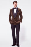 Burgundy 2 Piece Velvet Shawl Lapel Double Breasted Men's Prom Suits