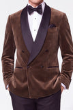 Burgundy 2 Piece Velvet Shawl Lapel Double Breasted Men's Prom Suits