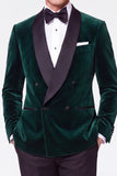 Burgundy 2 Piece Velvet Shawl Lapel Double Breasted Men's Prom Suits