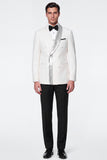 White 2 Piece Double Breasted Shawl Lapel Men's Prom Suits with Sequins
