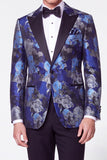 2 Piece Black Blue Jacquard Peak Lapel Single Breasted Men's Prom Suits