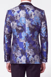 2 Piece Black Blue Jacquard Peak Lapel Single Breasted Men's Prom Suits