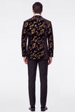 Black Golden 2 Piece Peak Lapel Jacquard Single Breasted Men's Prom Suits