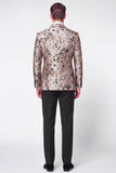 Black Silver 2 Piece Double Breasted Jacquard Peak Lapel Men's Prom Suits