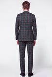 Green Grid 2 Piece Peak Lapel Double Breasted Men's Prom Suits