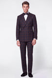 Green Grid 2 Piece Peak Lapel Double Breasted Men's Prom Suits
