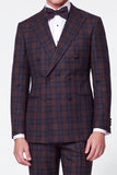 Green Grid 2 Piece Peak Lapel Double Breasted Men's Prom Suits