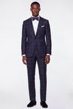 Blue Grid Notch Lapel Single Breasted Men's Prom Suits