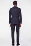 Blue Grid Notch Lapel Single Breasted Men's Prom Suits