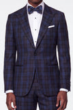 Blue Grid Notch Lapel Single Breasted Men's Prom Suits