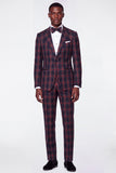Blue Grid Notch Lapel Single Breasted Men's Prom Suits