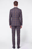 3 Piece Grey Grid Shawl Lapel Single Breasted Men's Prom Suits