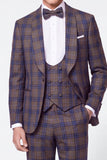 3 Piece Grey Grid Shawl Lapel Single Breasted Men's Prom Suits