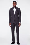 Black Grey 2 Piece Peak Lapel Pinstripe Single Breasted Men's Prom Suits