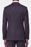 Black Grey 2 Piece Peak Lapel Pinstripe Single Breasted Men's Prom Suits