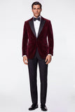 Burgundy 2 Piece Velvet Peak Lapel Single Breasted Men's Prom Suits