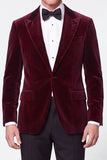 Burgundy 2 Piece Peak Lapel Single Breasted Velvet Men's Prom Suits