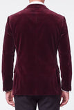 Burgundy 2 Piece Peak Lapel Single Breasted Velvet Men's Prom Suits