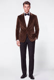 Burgundy 2 Piece Peak Lapel Single Breasted Velvet Men's Prom Suits