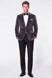 Burgundy 2 Piece Peak Lapel Single Breasted Velvet Men's Prom Suits