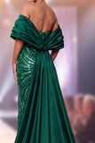 Dark Green Sheath Strapless Sequins Maxi Pageant Dress with Side Slit