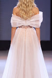 Blush Sheath Asymmetrical Off the Shoulder Sequins Appliques Maxi Pageant Dress