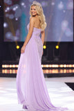 Lilac Sheath Corset  Ruched Long Pageant Dress with Sequins
