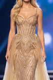 Golden Corset Sheath Sweetheart Sequins Maxi Pageant Dress