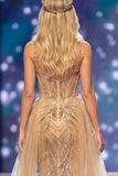 Golden Corset Sheath Sweetheart Sequins Maxi Pageant Dress