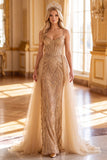 Golden Corset Sheath Sweetheart Sequins Maxi Pageant Dress