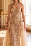 Golden Corset Sheath Sweetheart Sequins Maxi Pageant Dress