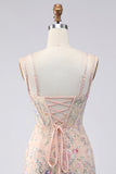 Bodycon Spaghetti Straps Sequin Floral Embroidery Corset Short Homecoming Dress