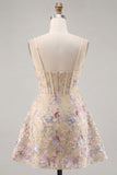 Apricot A-Line Spaghetti Straps Sequin Corset Floral Short Homecoming Dress