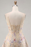 Apricot A-Line Spaghetti Straps Sequin Corset Floral Short Homecoming Dress
