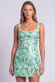 Light Blue Floral Pearls Square Neck Bodycon Mini Homecoming Dress with Slit