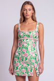 Light Blue Floral Pearls Square Neck Bodycon Mini Homecoming Dress with Slit