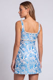 Light Blue Floral Pearls Square Neck Bodycon Mini Homecoming Dress with Slit