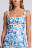 Light Blue Floral Pearls Square Neck Bodycon Mini Homecoming Dress with Slit