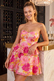Green Floral Strapless A-Line Tiered Short Homecoming Dress with Ruffles