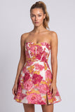 Pink Floral Corset A-Line Strapless Mini Homecoming Dress with Slit