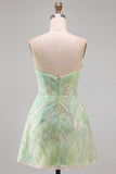 Mint Green Sequins A-Line Sequin Strapless Short Homecoming Dress